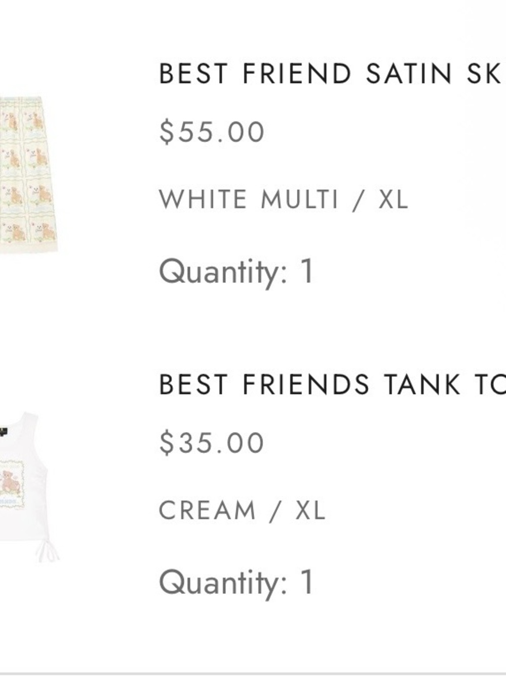 Teddy Fresh “Best Friend” Satin Skirt and Cotton Sleeveless Top Set (2024)